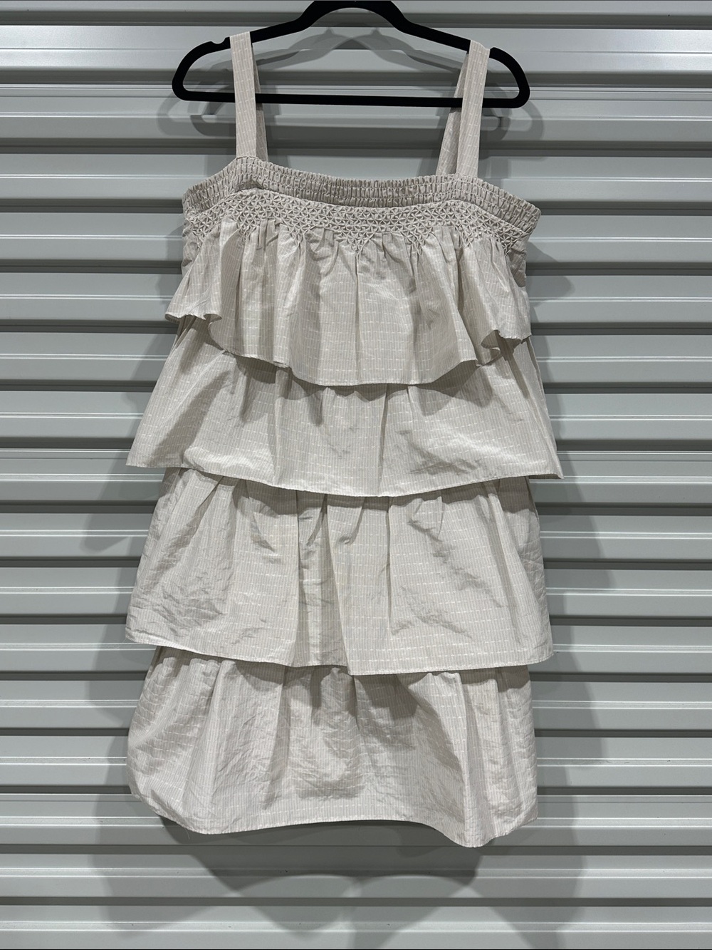 Smocked Tiered Midi Dress in Cream